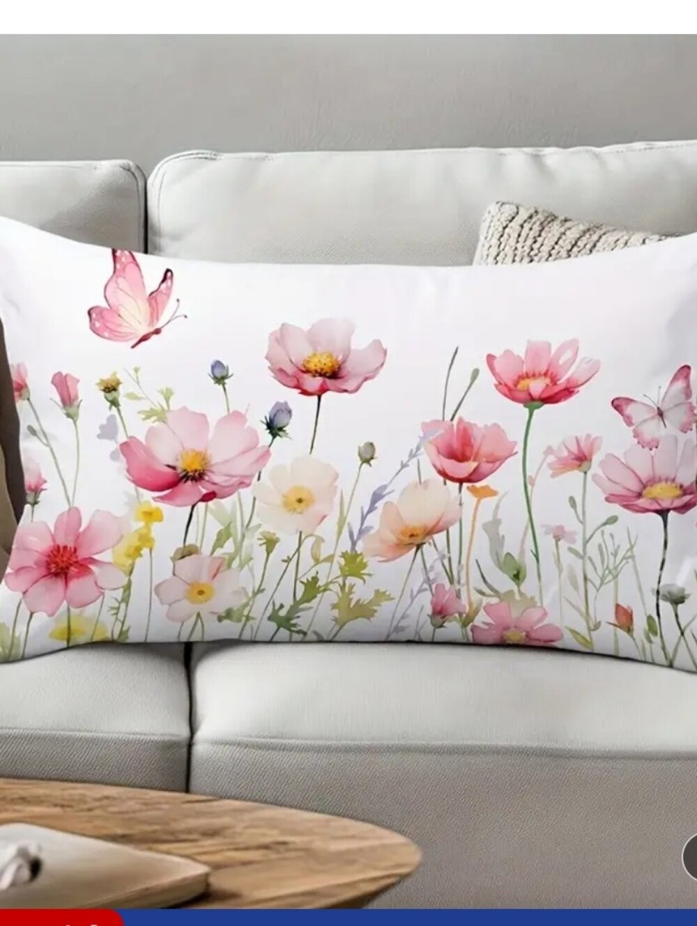 1 Wildflowers & Butterflies Pillow Cover. 12 X 20 Inches. No Inserts.